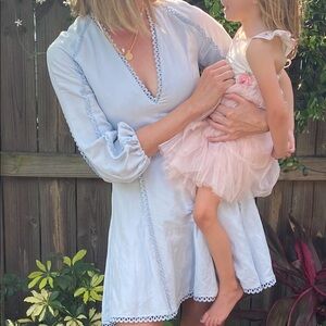 H&M Linen Light Blue Eyelet Detailing Dress